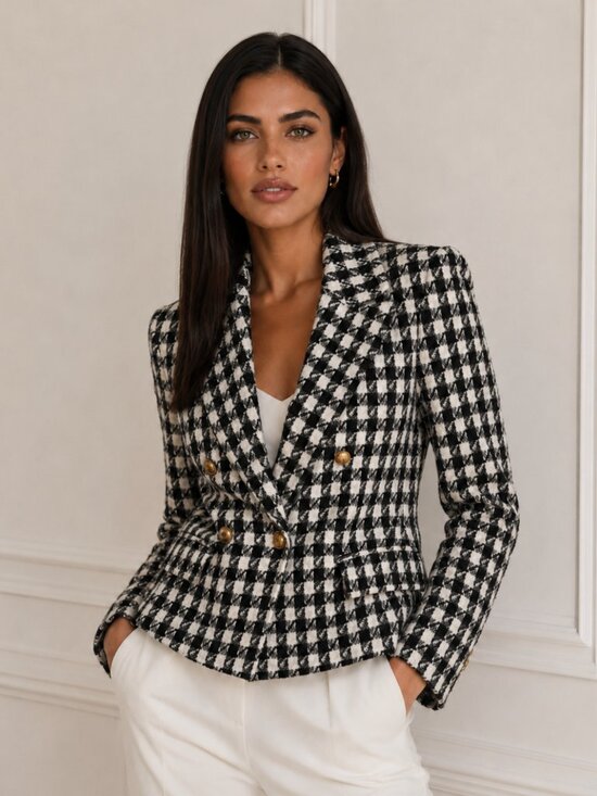 HYFVE Jackets & Blazers - NWOT HYFVE Houndstooth Blazer Gold Hardware Long Sleeves "Very Chanel" B&W Small